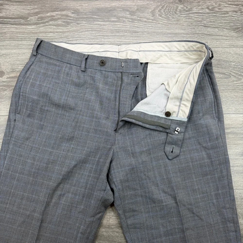 Brooks Brothers Dress Pants Mens 38x32 Gray Blue Windowpane Plaid Regent Slacks